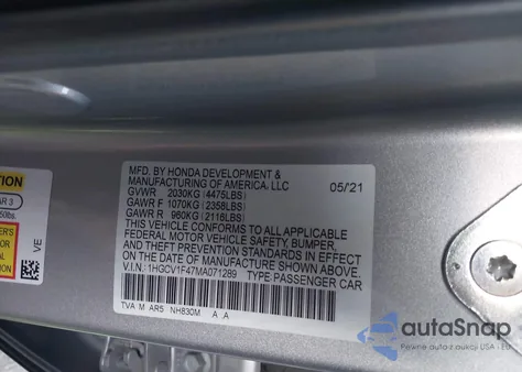 2021 Honda Accord Sport Special Edition z USA, uszkodzony, nr VIN 1HGCV1F47MA071289